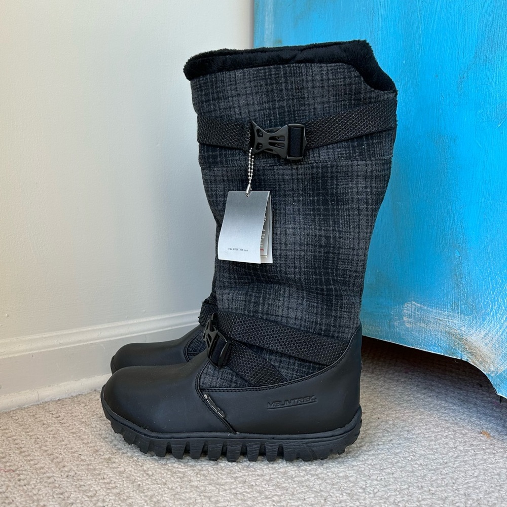 Mountrek Primaloft Fleece Insulated Lisa Cross Strap Boots Size 7 Gray Black